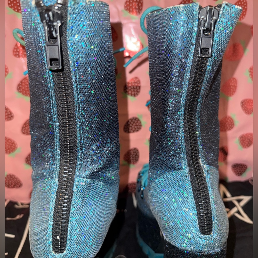 RARE HTF DOLLS KILL CLUB EXX BLUE SPARKLE PLATFORM TRAITOR BOOTS SIZE 9 - Picture 7 of 14
